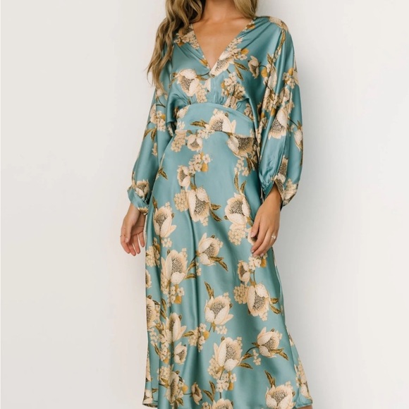 Baltic Born | Dresses | Baltic Born Teal And Gold Floral Midi Dress ...